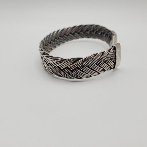 Vintage 925 Sterling Silver Dark Tone Wire Braided Design Cuff Bracelet - Picture 5 of 8